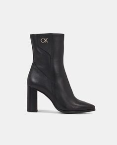 Женские кожаные ботильоны на каблуке Calvin Klein, черный