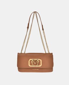 Средняя сумка через плечо светло-коричневого цвета с золотым логотипом на клапане Love Moschino, коричневый