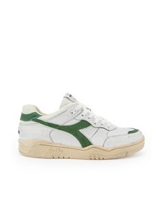 Унисекс контрастные бело-зеленые кожаные кроссовки Diadora Heritage, белый