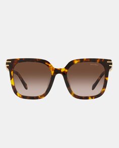 Квадратные женские солнцезащитные очки из ацетата Havana с металлическими дужками Miu Miu, коричневый