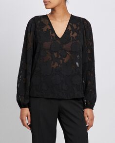 Прозрачная женская блузка с вышивкой Vila, черный
