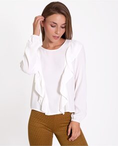 Женская блузка с длинным рукавом и рюшами The-Are, белый