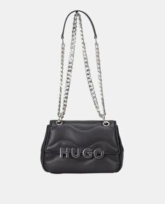 Маленькая черная стеганая сумка через плечо с ручкой-цепочкой Hugo, черный