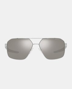 Мужские квадратные серебряные металлические солнцезащитные очки с двойной перемычкой Prada Linea Rossa, серебро