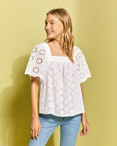 Однотонная блузка с короткими рукавами Southern Cotton, белый