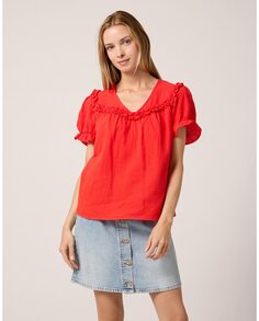 Женская блузка прямого кроя с рукавами-буфами Naf Naf, красный