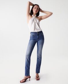 Узкие джинсы скинни с высокой посадкой и пуш-ин для женщин Women&apos;s Secret, средней потертости Salsa Jeans, синий