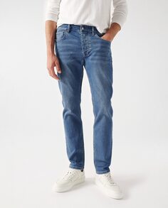 Мужские узкие синие джинсы средней степени стирки Salsa Jeans, синий