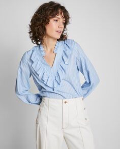 Женская блузка с полоской и рюшей на шее Trucco, синий