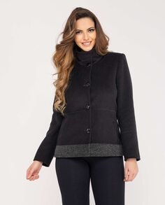 Женское тканевое пальто с полосатым воротником и застежкой на пуговицы Fsh, черный