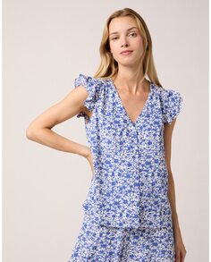 Женская блузка с V-образным вырезом и цветочным принтом Naf Naf, синий