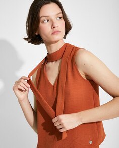 Женская блузка без рукавов с бантом на шее Naëlle, оранжевый