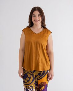 Атласная женская блузка с V-образным вырезом October, коричневый