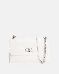 Черная сумка через плечо с выгравированным логотипом на клапане Calvin Klein, белый