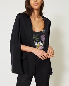 Женский атласный пиджак-пиджак в стиле кейп Twinset, черный