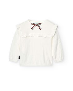Блузка для девочки с декоративным воротником и длинными рукавами Boboli, белый