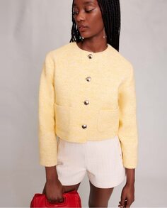 Короткий твидовый женский пиджак Maje, желтый