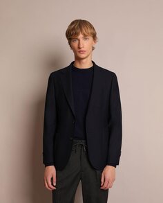 Однотонный мужской пиджак стандартного кроя темно-синего цвета Scalpers, темно-синий