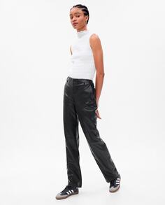 Женские однотонные брюки из искусственной кожи Gap, черный