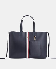 Большая сумка через плечо с металлическим логотипом Tommy Hilfiger, темно-синий
