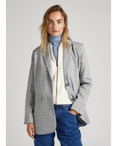 Женский пиджак с подплечниками и клетчатым принтом Pepe Jeans, серый