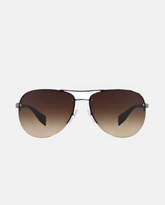 Металлические солнцезащитные очки-авиаторы с комбинированными дужками Prada Linea Rossa, серый