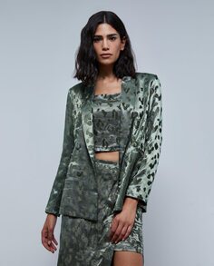 Женский пиджак с воротником с лацканами и анималистическим принтом Scalpers, зеленый