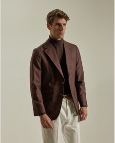 Мужской узкий однотонный пиджак в плитку PuroEgo, коричневый