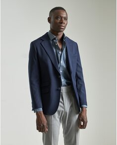 Однотонный тонкий мужской пиджак темно-синего цвета PuroEgo