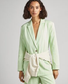 Женский пиджак из саржи с жаккардовой подкладкой на внутренней стороне Pepe Jeans, светло-зеленый