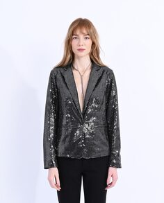 Женский пиджак с металлическим воротником с лацканами Molly Bracken, серебро