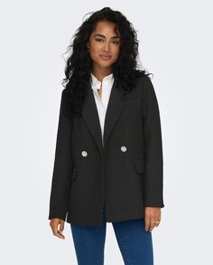 Женский двубортный пиджак в твидовом стиле с драгоценными пуговицами Only, черный