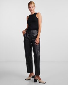 Длинные женские кожаные брюки Yas, черный Y.A.S