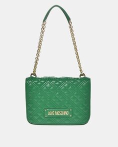Зеленая сумка на плечо с мягкой подкладкой и застежкой-клапаном Love Moschino, зеленый