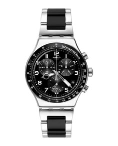 Часы «Снова ускоряйся» с черным ремешком из нержавеющей стали Swatch, черный