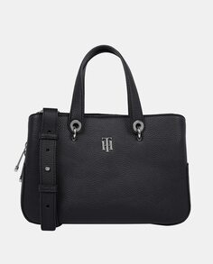 Средняя черная сумка через плечо с металлической монограммой Tommy Hilfiger, черный