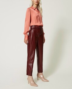 Женские брюки с завышенной талией и текстурой животного принта Twinset, красный