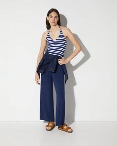 Женские широкие брюки с принтом Easy Wear, темно-синий