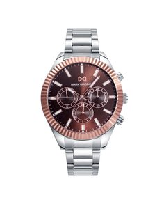 Многофункциональные мужские часы Shibuya с розовым алюминиевым безелем, коричневым циферблатом и стальным браслетом Mark Maddox, серебро