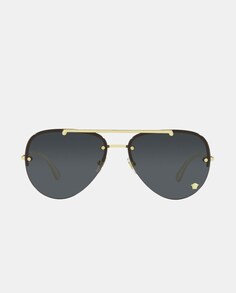 Женские солнцезащитные очки-авиаторы из золотистого металла с двойной перемычкой Versace, золотой