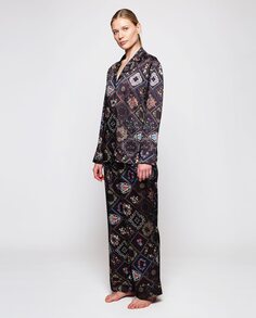 Женская пижама с длинными рукавами и цветочным клетчатым принтом Mirto, черный