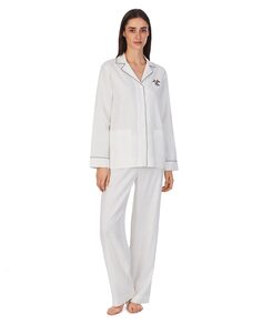 Женская длинная однотонная пижама Lauren Ralph Lauren, белый
