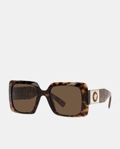 Солнцезащитные очки прямоугольной формы из ацетата гаваны Versace, коричневый