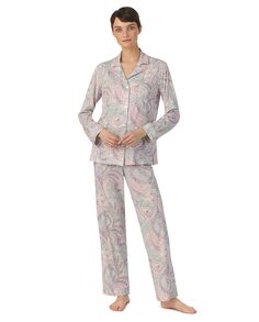 Женские длинные пижамы с принтом Lauren Ralph Lauren, синий