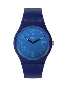 Люблю ходить по часам с синим ремешком и циферблатом Swatch, синий