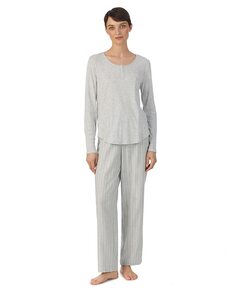 Женские длинные пижамы с принтом Lauren Ralph Lauren, серый