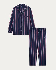 Мужская длинная тканевая пижама в полоску Hackett, темно-синий