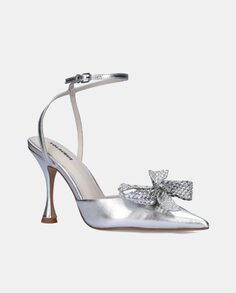 Женские туфли-лодочки Rufec с острым носком, блестящим бантом и каблуком-воронкой Lola Cruz, серебро