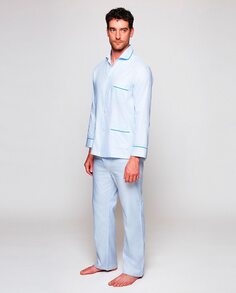 Мужская длинная искусственная однотонная пижама Mirto, светло-синий