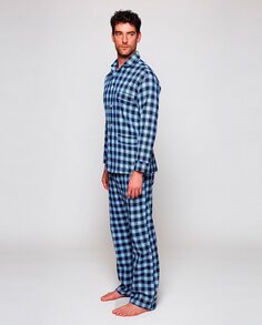 Мужская длинная фланелевая пижама в клетку Mirto, темно-синий